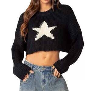 Edikted Black Knit Sweater with White Star